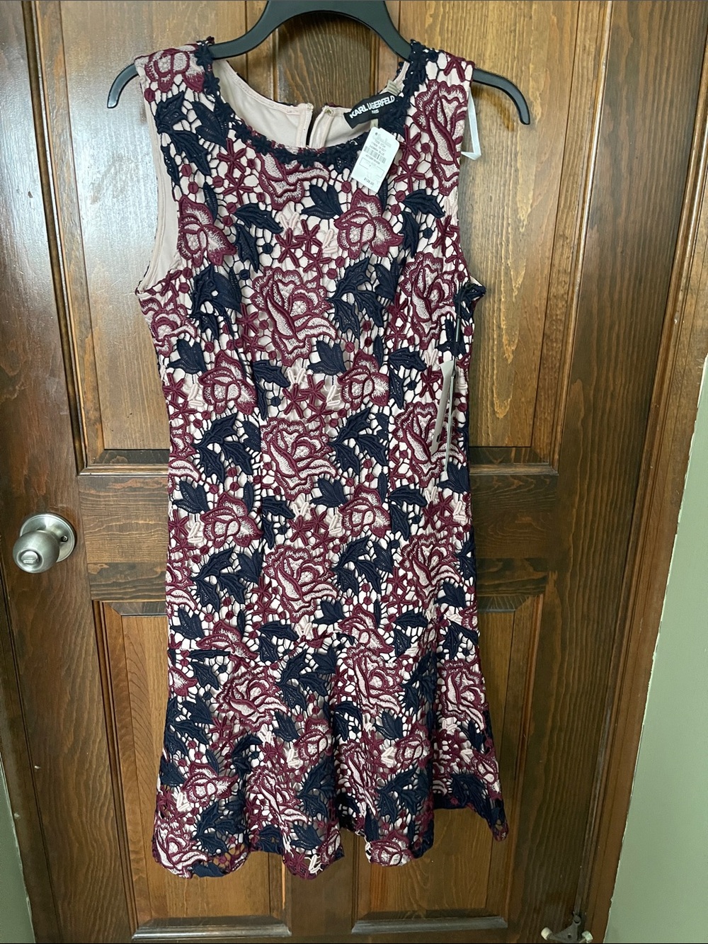 Karl Lagerfeld Burgundy and Navy Floral Lace Dress